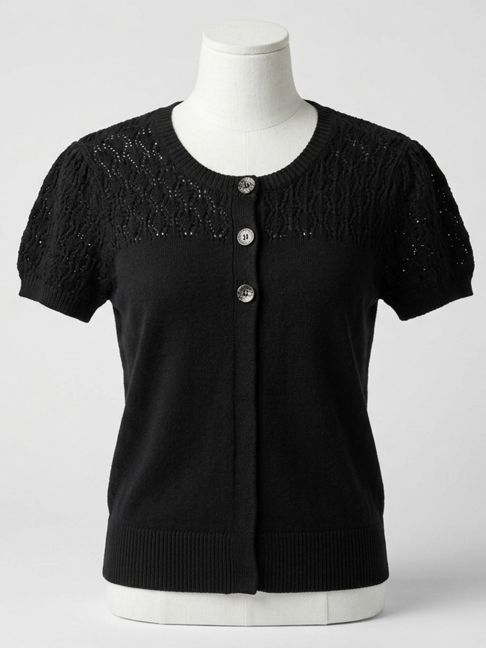 eight eight eight Black Openwork Knit Cardigan XL